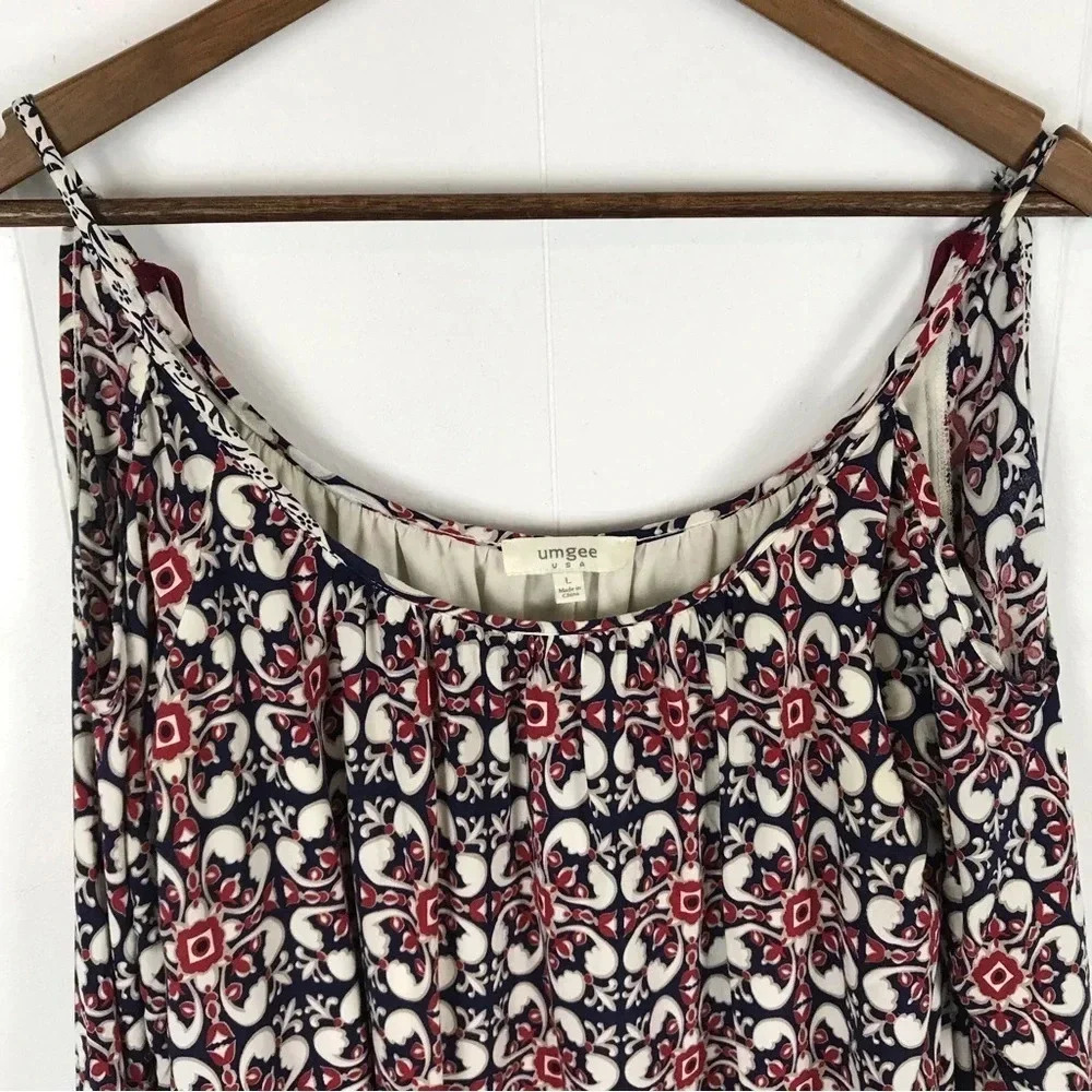 Umgee Tunic Top Size L Cold Shoulder Bell Sleeves Geometric Bohemian Oversized - Picture 7 of 10